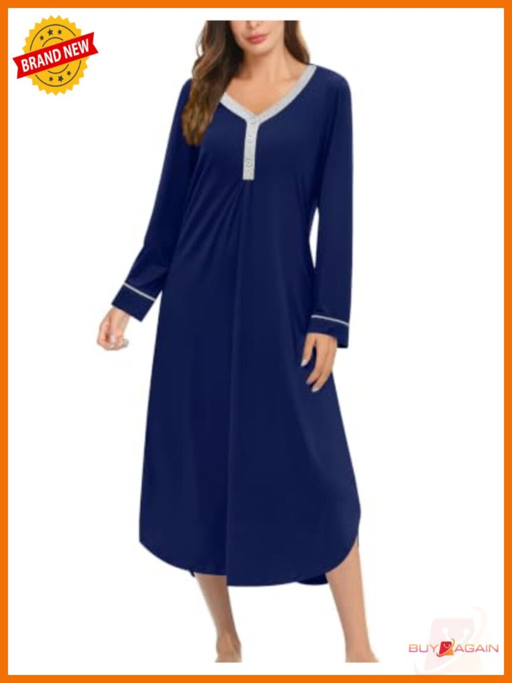 Women's Long Sleeve Nightgown Sleepshirt Button Down Soft Modal Blend